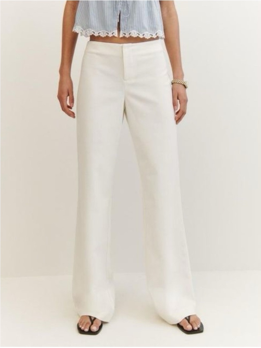 NWT Reformation Vida Linen Low Rise Pants White 10